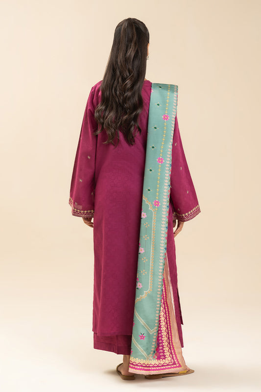 3 PIECE EMBROIDERED SELF JACQUARD SUIT (PRET)