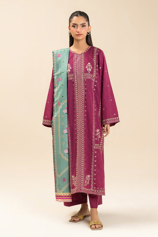 3 PIECE EMBROIDERED SELF JACQUARD SUIT (PRET)