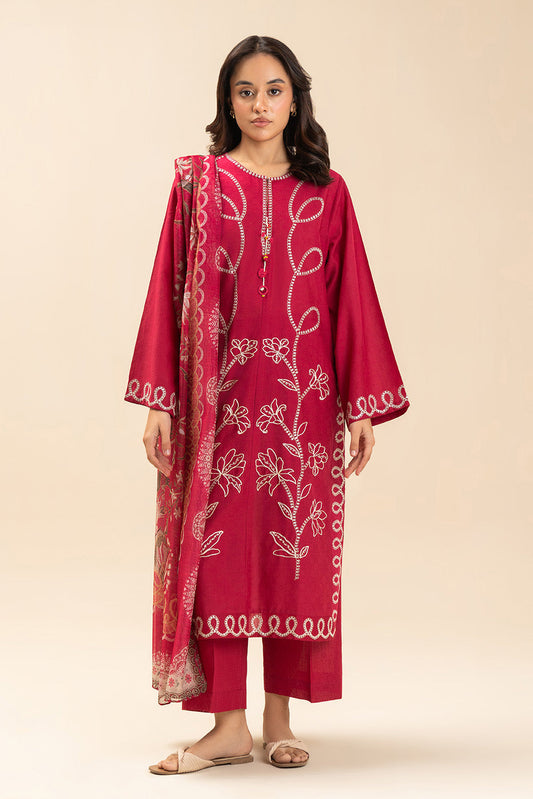 3 PIECE EMBROIDERED SELF JACQUARD SUIT (PRET)