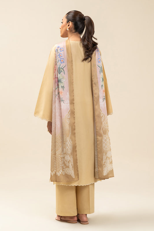 2 PIECE EMBROIDERED LAWN SUIT-BUTTER CREAM (UNSTITCHED)