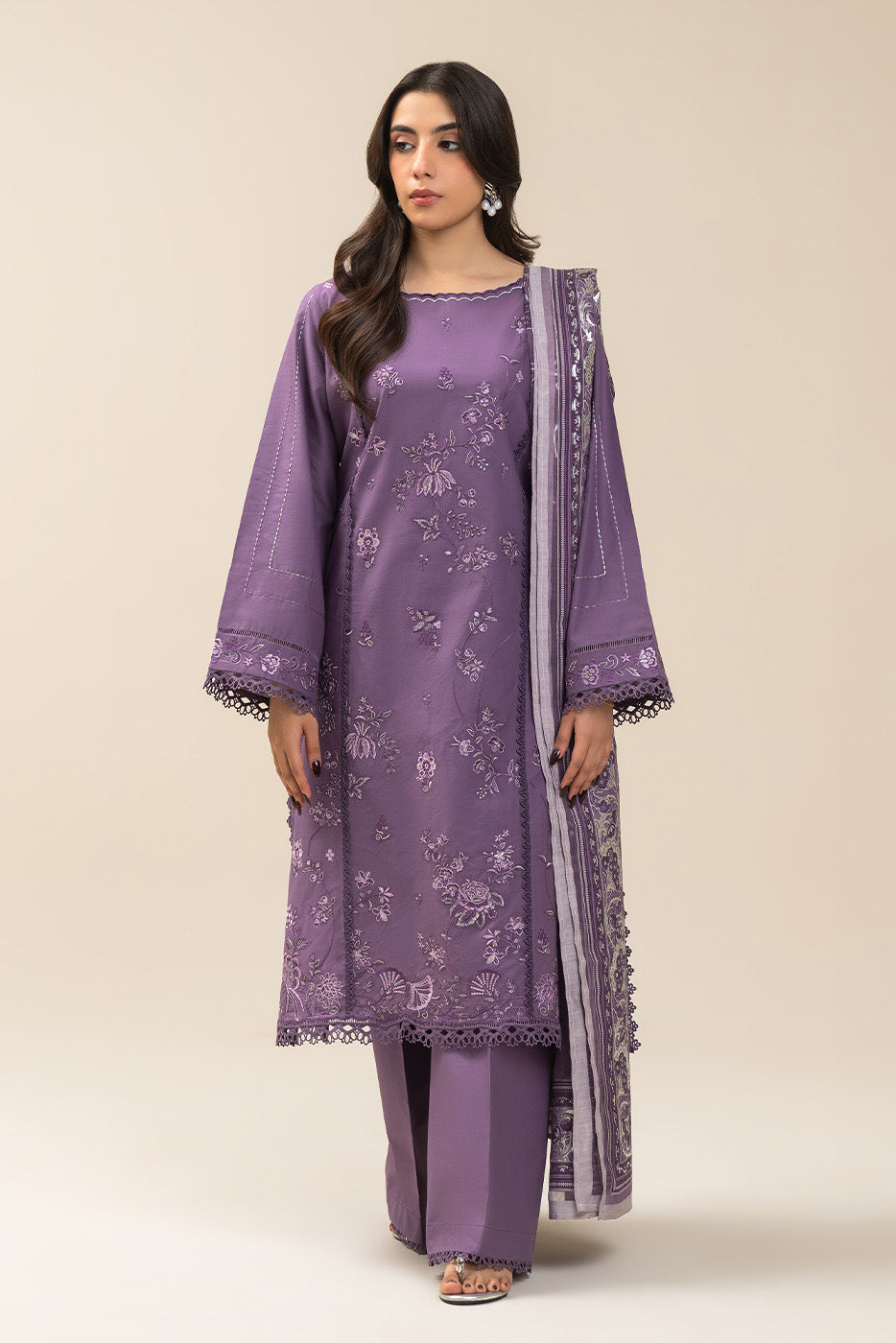 3 PIECE EMBROIDERED LAWN SUIT-LOGANBERRY (UNSTITCHED)