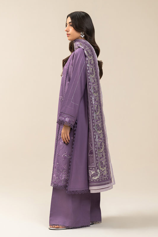 3 PIECE EMBROIDERED LAWN SUIT-LOGANBERRY (UNSTITCHED)