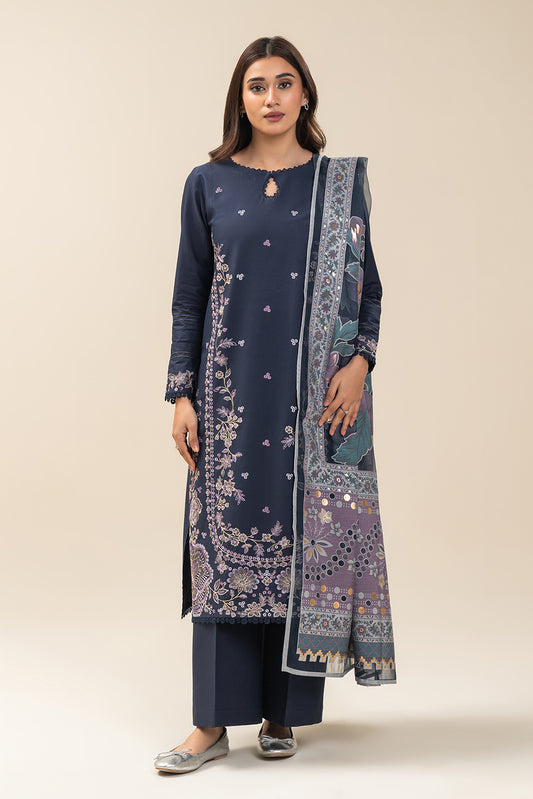 3 PIECE EMBROIDERED LAWN SUIT-FLORAL NIGHTFALL SUIT