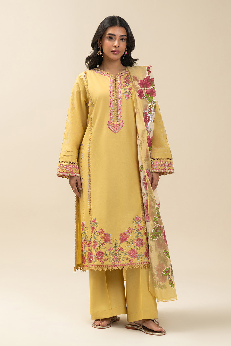 3 PIECE EMBROIDERED LAWN SUIT-SUNNY GARDENIA (UNSTITCHED)