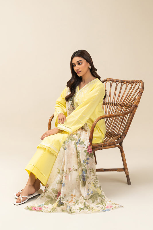 3 PIECE EMBROIDERED LAWN SUIT-LEMON SAGE (UNSTITCHED)