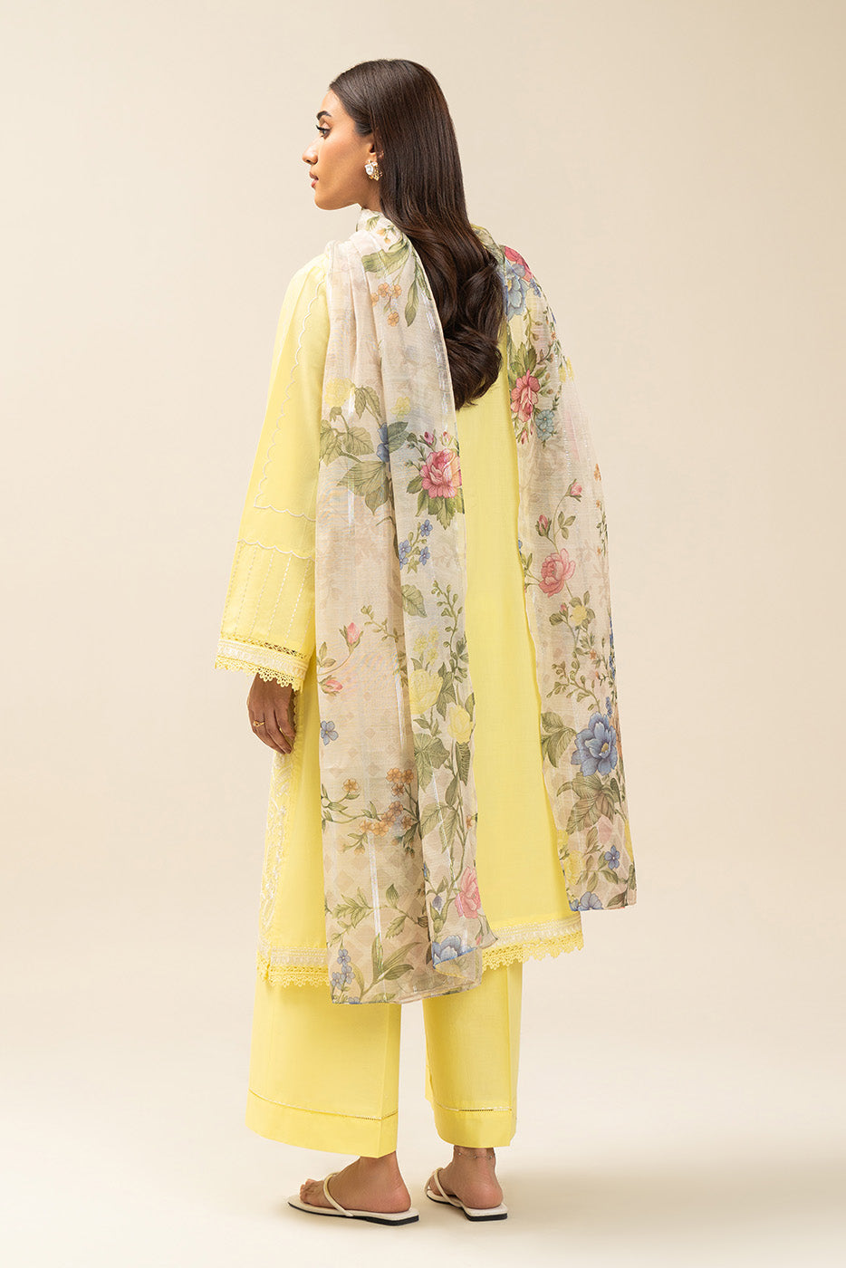 3 PIECE EMBROIDERED LAWN SUIT-LEMON SAGE (UNSTITCHED)