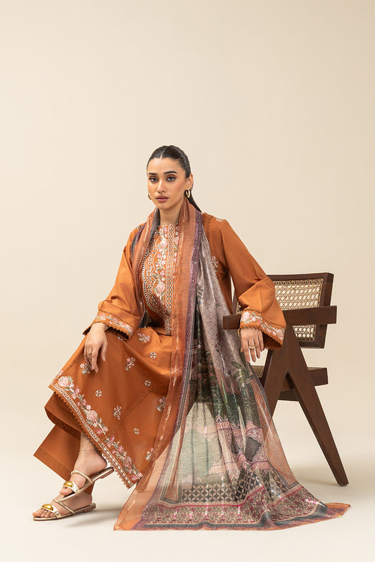 3 PIECE EMBROIDERED LAWN SUIT-CARMINE GLOW (UNSTITCHED)