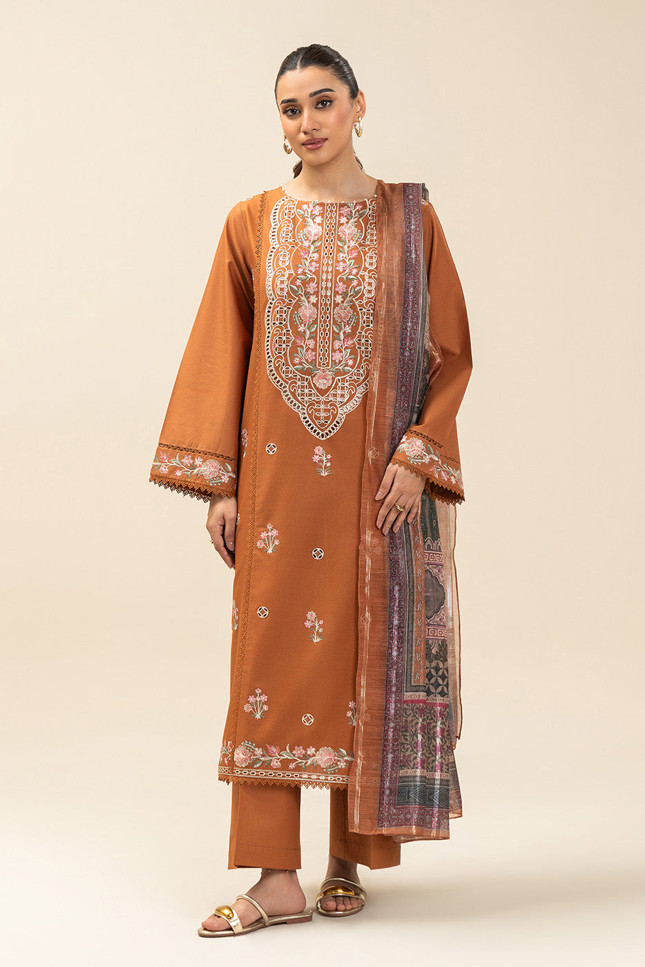 3 PIECE EMBROIDERED LAWN SUIT-CARMINE GLOW (UNSTITCHED)
