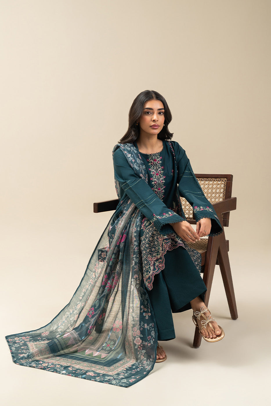 3 PIECE EMBROIDERED LAWN SUIT-TEAL TRANSITION (UNSTITCHED)