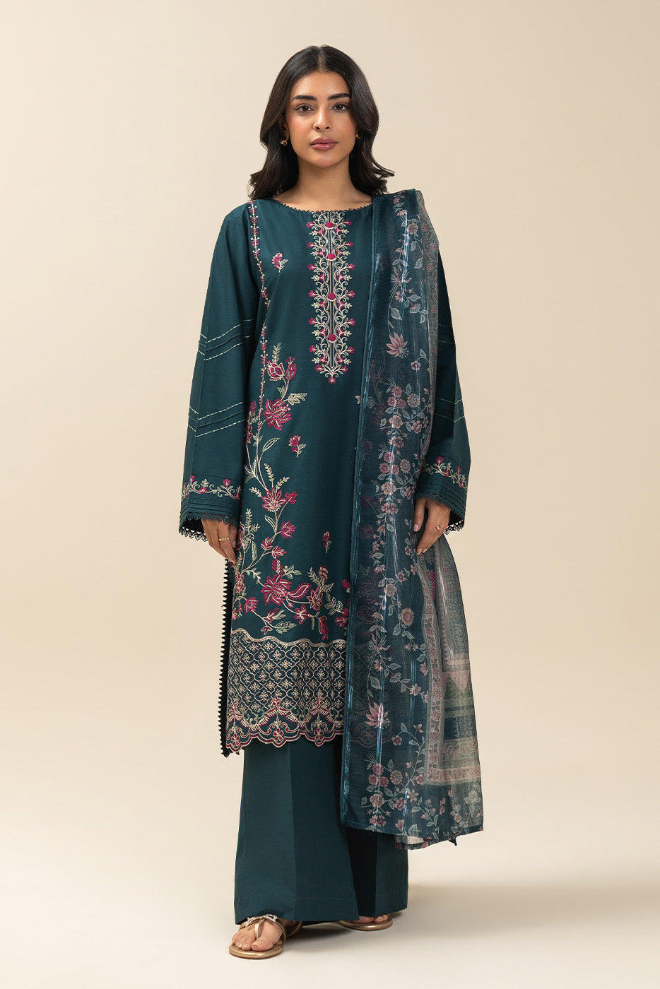 3 PIECE EMBROIDERED LAWN SUIT-TEAL TRANSITION (UNSTITCHED)