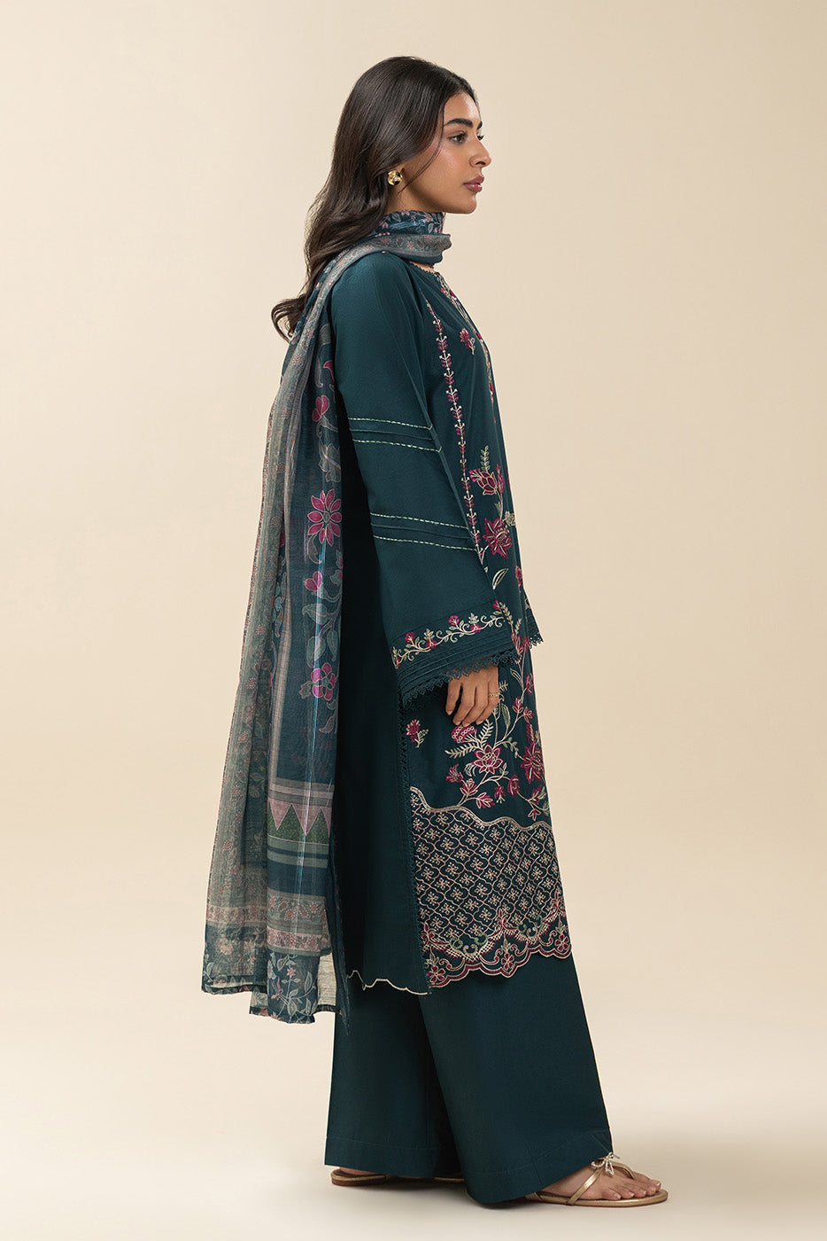 3 PIECE EMBROIDERED LAWN SUIT-TEAL TRANSITION (UNSTITCHED)