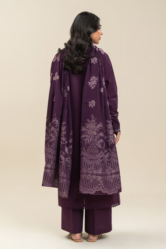 3 PIECE EMBROIDERED LAWN SUIT-PLUM FALLOUT (UNSTITCHED)