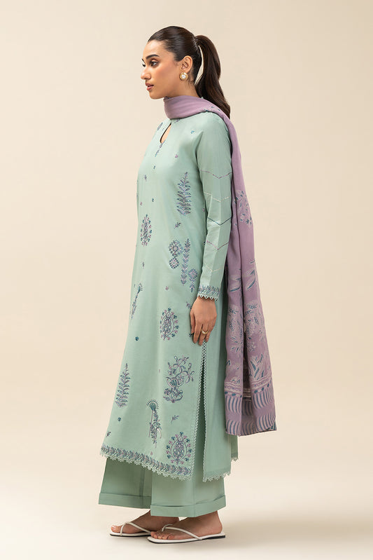 3 PIECE EMBROIDERED LAWN SUIT-SEAFOAM GREEN (UNSTITCHED)