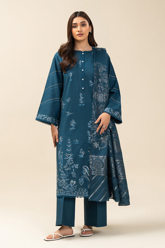 3 PIECE EMBROIDERED LAWN SUIT-IMPERIAL SEA (UNSTITCHED)