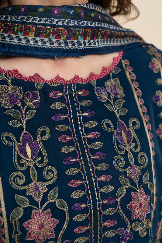 3 PIECE EMBROIDERED LAWN SUIT-CERULEAN FOLK (UNSTITCHED)