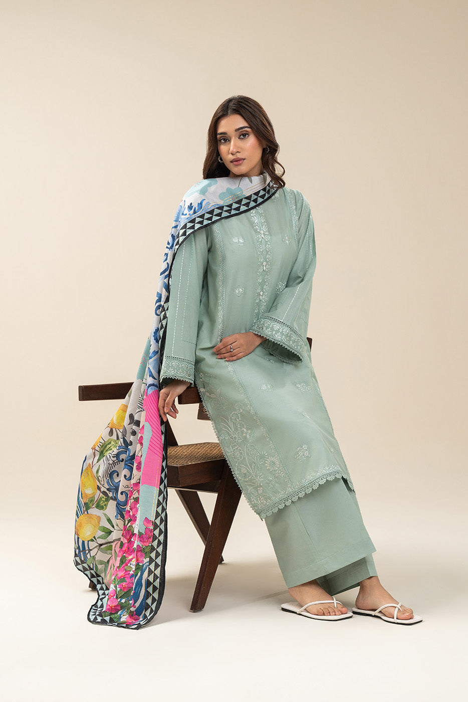 3 PIECE EMBROIDERED LAWN SUIT-MISTY JADE SUIT