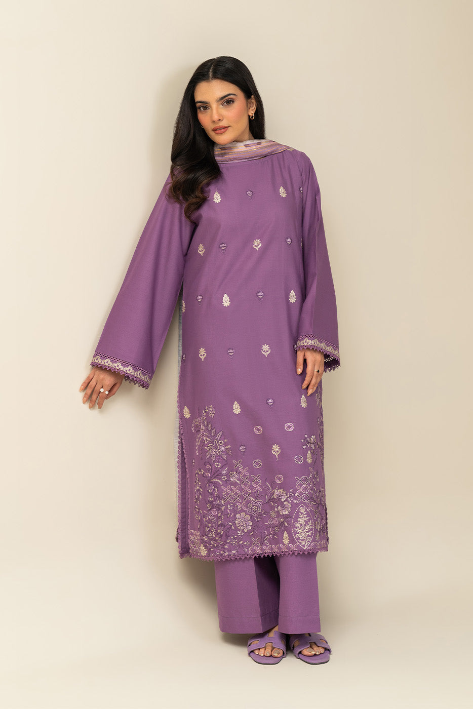 3 PIECE EMBROIDERED LAWN SUIT-MAUVE MIRAGE (UNSTITCHED)