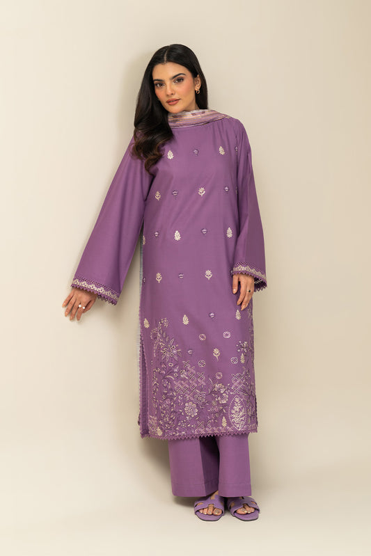 3 PIECE EMBROIDERED LAWN SUIT-MAUVE MIRAGE (UNSTITCHED)