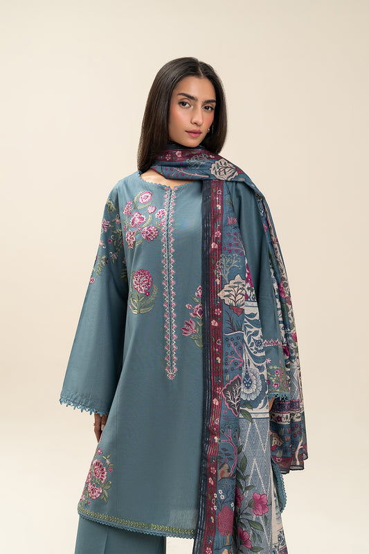 3 PIECE EMBROIDERED LAWN SUIT-ARCTIC BLUE (UNSTITCHED)