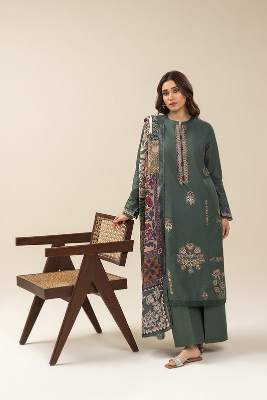3 PIECE EMBROIDERED LAWN SUIT-MYSTIC TEAL SUIT