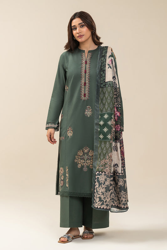 3 PIECE EMBROIDERED LAWN SUIT-MYSTIC TEAL SUIT