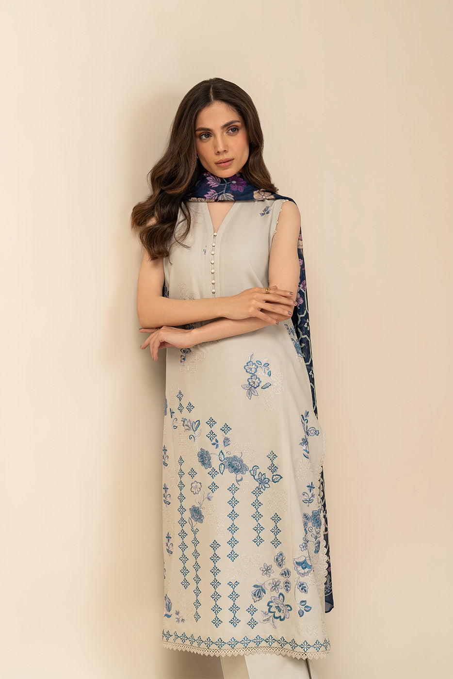 3 PIECE EMBROIDERED LAWN SUIT-LAPIS LAZULI (UNSTITCHED)