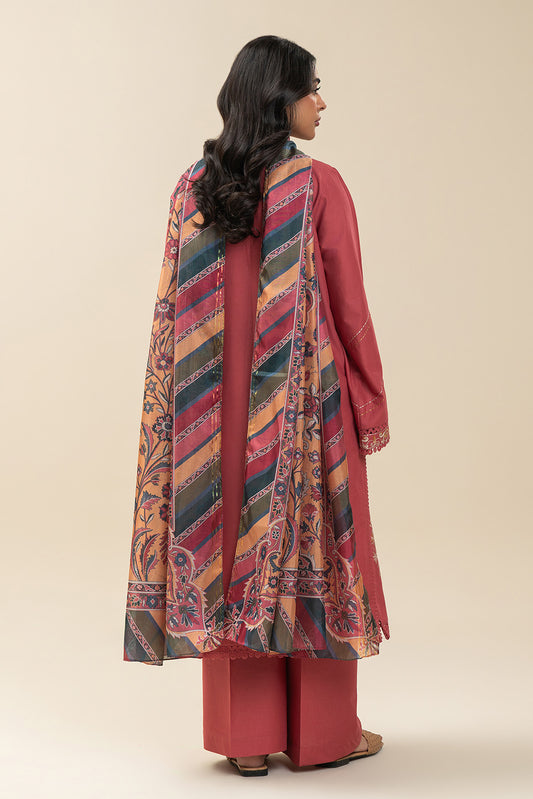 3 PIECE EMBROIDERED LAWN SUIT-CORAL CRANBERRY (UNSTITCHED)