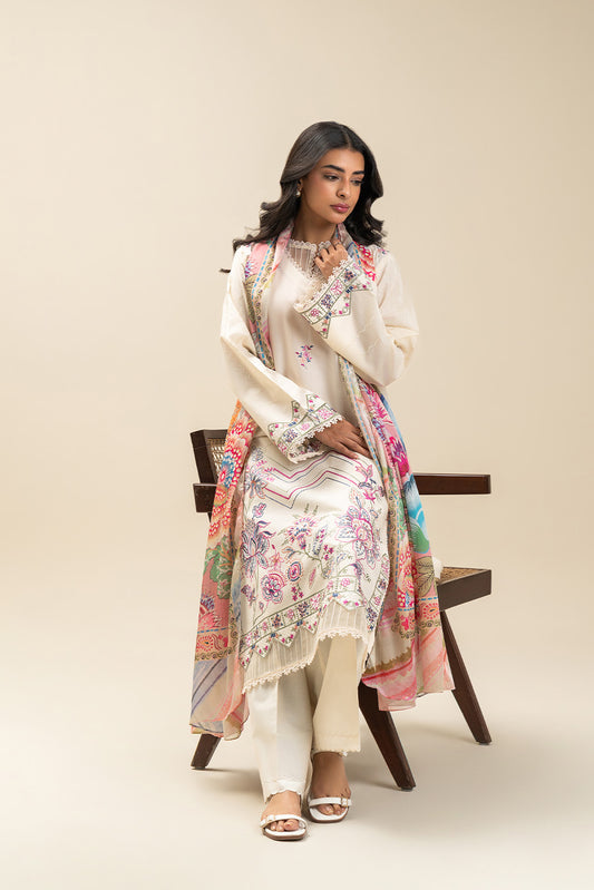 3 PIECE EMBROIDERED LAWN SUIT-CANDY FLOSS (UNSTITCHED)