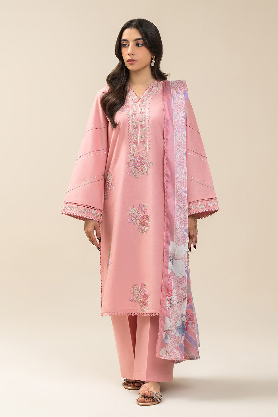 3 PIECE EMBROIDERED LAWN SUIT-BLUSH BLOOM (UNSTITCHED)