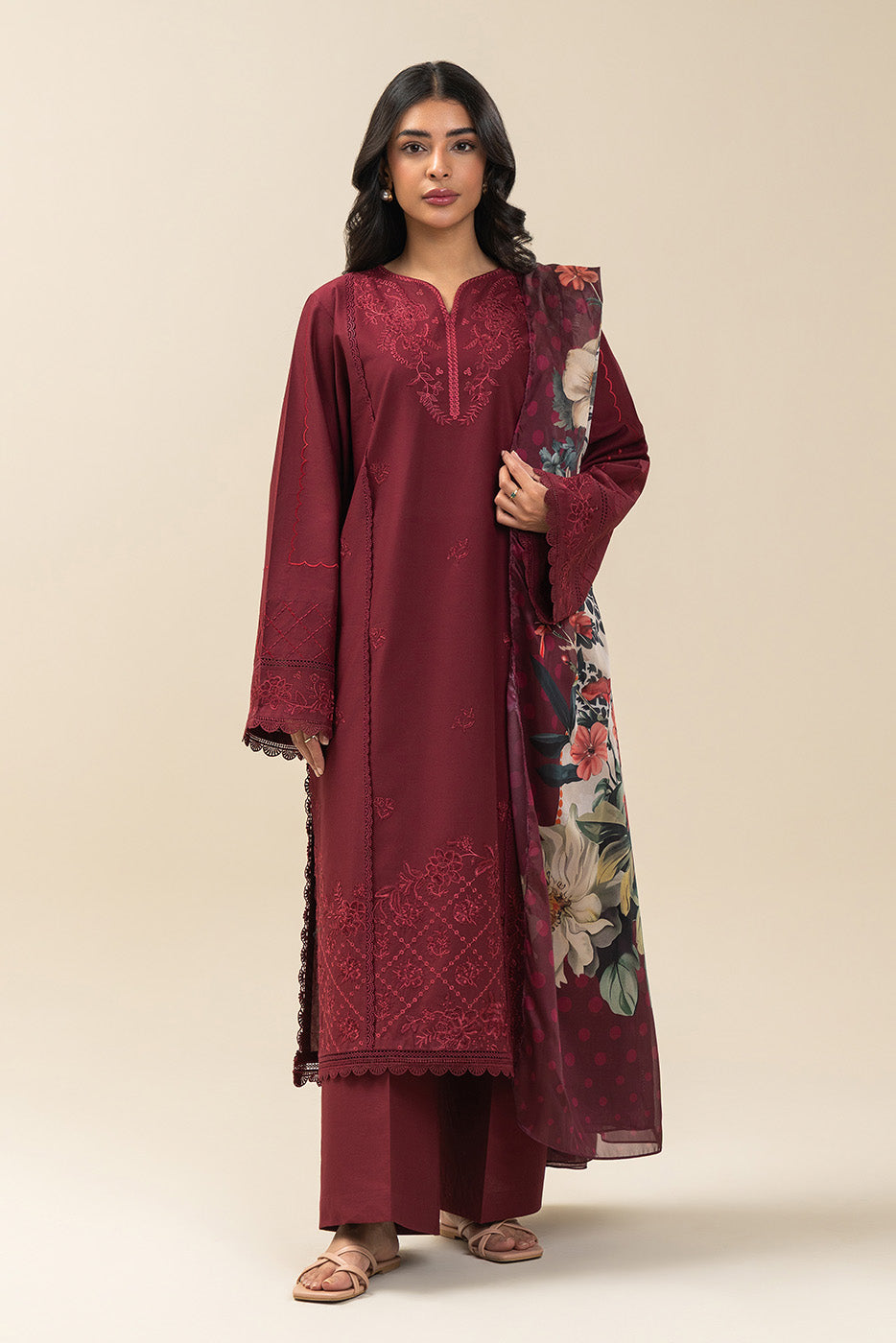 3 PIECE EMBROIDERED LAWN SUIT-RUBELLITE BLOOM (UNSTITCHED)