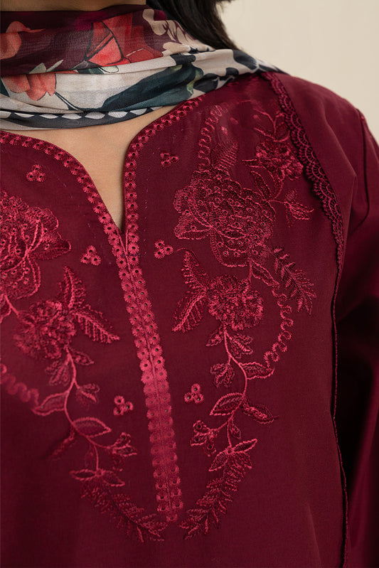 3 PIECE EMBROIDERED LAWN SUIT-RUBELLITE BLOOM (UNSTITCHED)