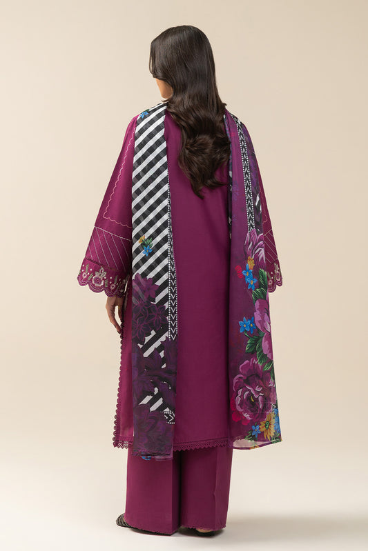 3 PIECE EMBROIDERED LAWN SUIT-CERISE DUSK (UNSTITCHED)