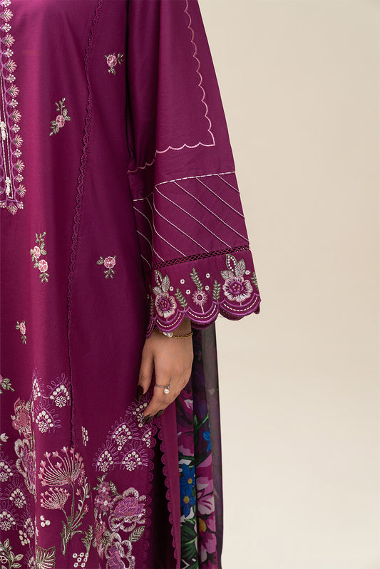 3 PIECE EMBROIDERED LAWN SUIT-CERISE DUSK (UNSTITCHED)