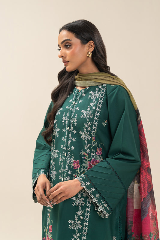 3 PIECE EMBROIDERED LAWN SUIT-GREEN AMBER (UNSTITCHED)