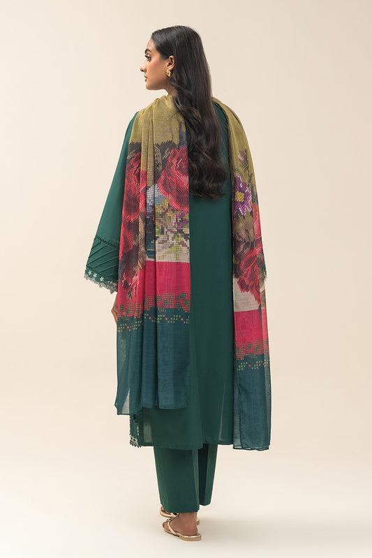 3 PIECE EMBROIDERED LAWN SUIT-GREEN AMBER (UNSTITCHED)