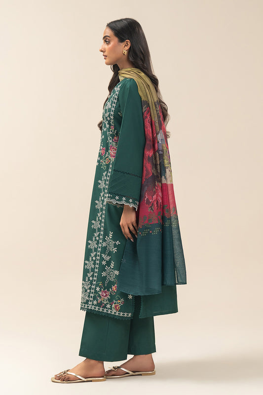 3 PIECE EMBROIDERED LAWN SUIT-GREEN AMBER (UNSTITCHED)