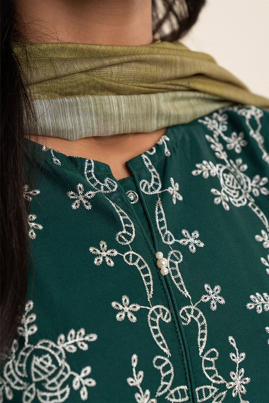3 PIECE EMBROIDERED LAWN SUIT-GREEN AMBER (UNSTITCHED)