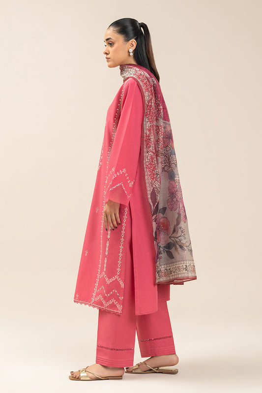 3 PIECE EMBROIDERED LAWN SUIT-PINK PALISADE (UNSTITCHED)