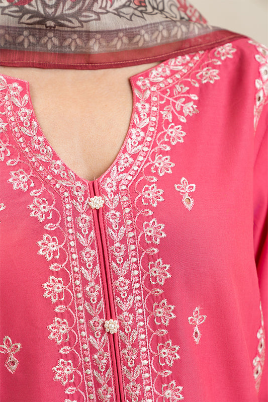 3 PIECE EMBROIDERED LAWN SUIT-PINK PALISADE (UNSTITCHED)
