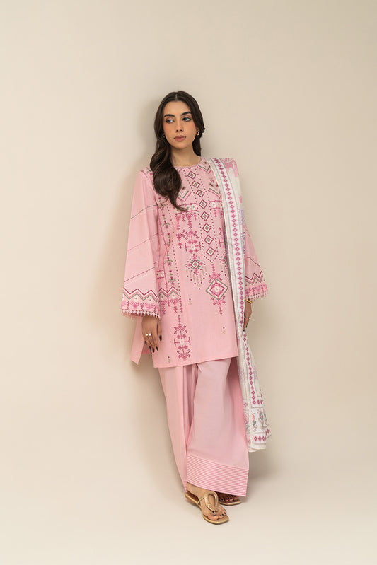 3 PIECE EMBROIDERED LAWN SUIT-ROSEATE (UNSTITCHED)