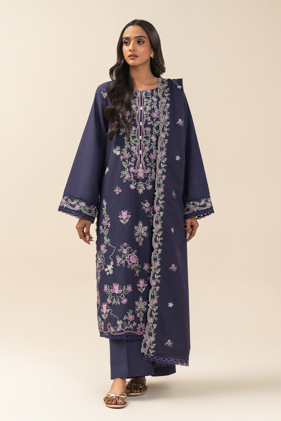 3 PIECE EMBROIDERED LAWN SUIT-PERIWINKLE (UNSTITCHED)