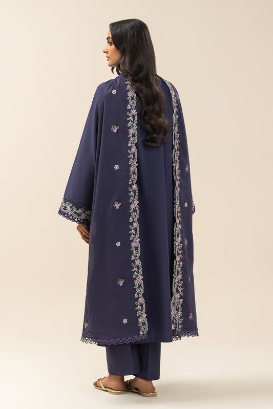 3 PIECE EMBROIDERED LAWN SUIT-PERIWINKLE (UNSTITCHED)