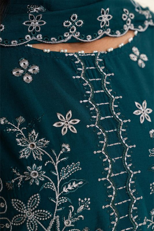 3 PIECE EMBROIDERED LAWN SUIT-STARDUST TEAL (UNSTITCHED)