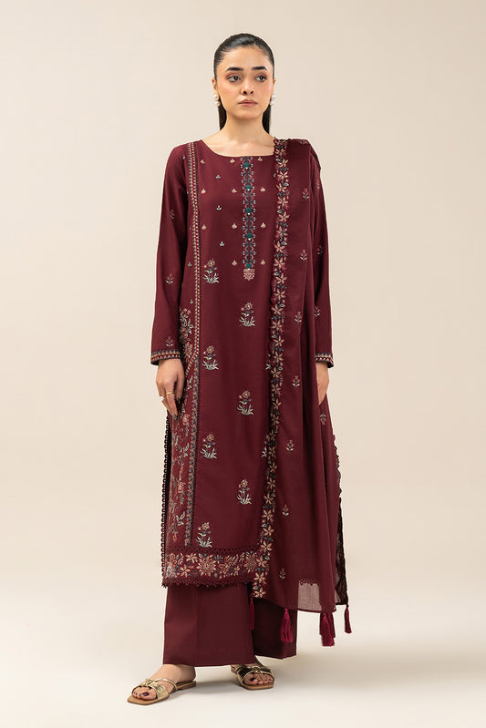 3 PIECE EMBROIDERED LAWN SUIT-MERLOT MISO (UNSTITCHED)