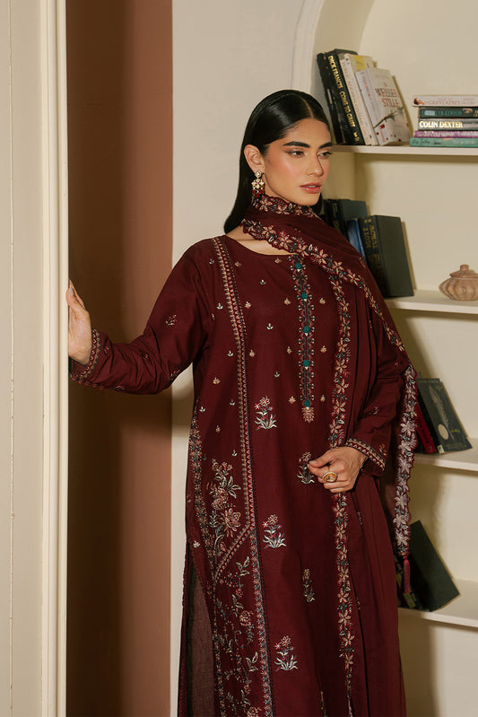 3 PIECE EMBROIDERED LAWN SUIT-MERLOT MISO (UNSTITCHED)