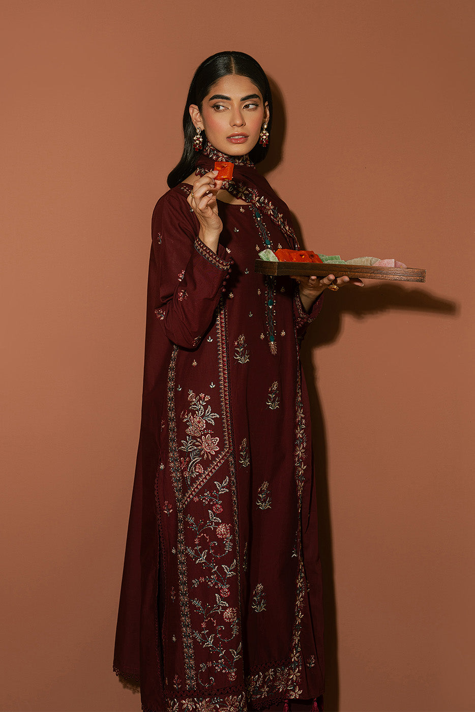 3 PIECE EMBROIDERED LAWN SUIT-MERLOT MISO (UNSTITCHED)