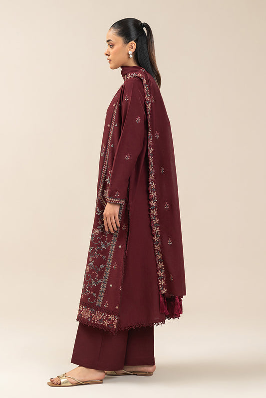3 PIECE EMBROIDERED LAWN SUIT-MERLOT MISO (UNSTITCHED)