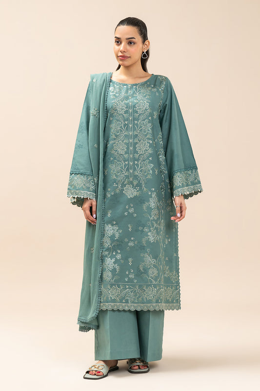 3 PIECE EMBROIDERED SELF JACQUARD SUIT-OCEAN SILVER (UNSTITCHED)