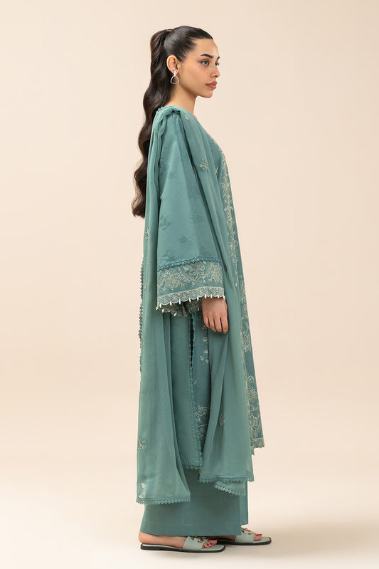 3 PIECE EMBROIDERED SELF JACQUARD SUIT-OCEAN SILVER (UNSTITCHED)