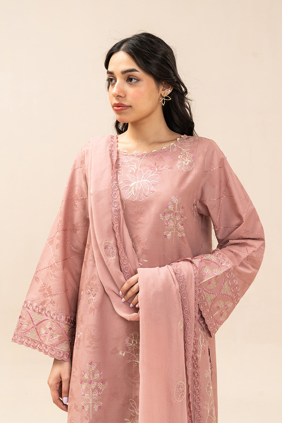3 PIECE EMBROIDERED SELF JACQUARD SUIT-BLUSH GARDEN (UNSTITCHED)